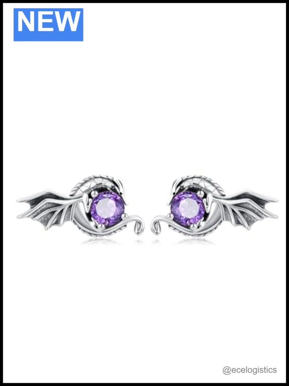 Dragon Earrings with Genuine Amethyst Silver